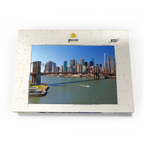 Blick zur Brooklyn Bridge mit One World Trade Center, Manhattan, New York City, USA 1000 Puzzle Schachtel Ansicht3