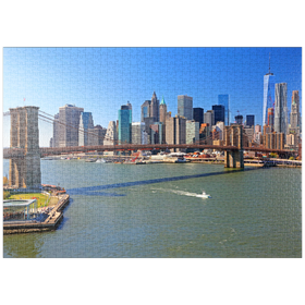 Darstellung des Puzzle-Motivs Blick zur Brooklyn Bridge mit One World Trade Center, Manhattan, New York City, USA – Puzzleteile: 1000
