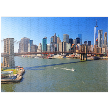 puzzleplate Blick zur Brooklyn Bridge mit One World Trade Center, Manhattan, New York City, USA 1000 Puzzle