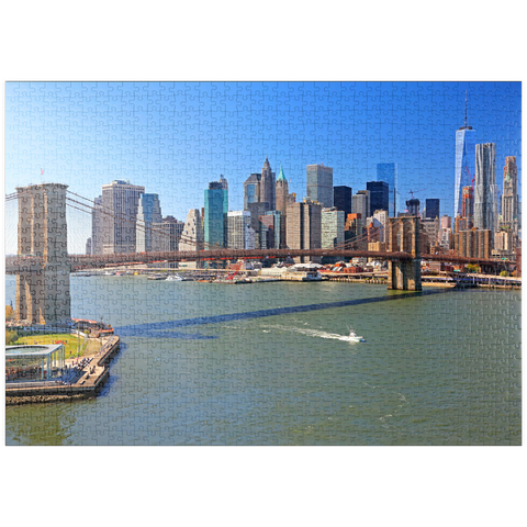 puzzleplate Blick zur Brooklyn Bridge mit One World Trade Center, Manhattan, New York City, USA 1000 Puzzle