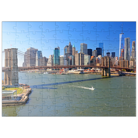 Darstellung des Puzzle Motivs Blick zur Brooklyn Bridge mit One World Trade Center, Manhattan, New York City, USA - Puzzleteile: 100