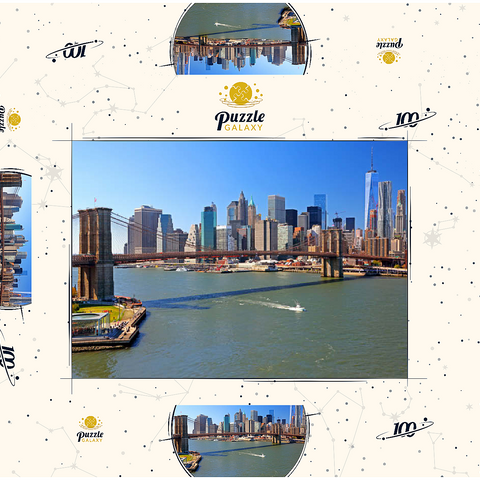 Blick zur Brooklyn Bridge mit One World Trade Center, Manhattan, New York City, USA 100 Puzzle Schachtel 3D Modell