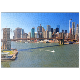 Darstellung des Puzzle-Motivs Blick zur Brooklyn Bridge mit One World Trade Center, Manhattan, New York City, USA – Puzzleteile: 500