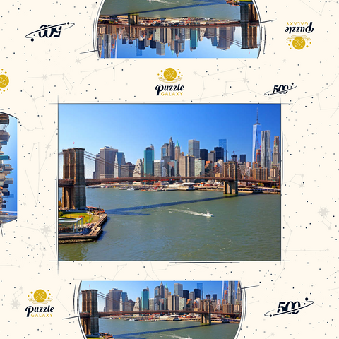 Blick zur Brooklyn Bridge mit One World Trade Center, Manhattan, New York City, USA 500 Puzzle Schachtel 3D Modell