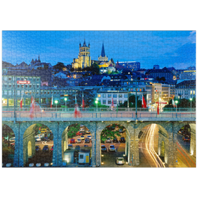Darstellung des Puzzle-Motivs Altstadt mit Kathedrale Notre-Dame, Lausanne, Kanton Waadt, Schweiz – Puzzleteile: 1000