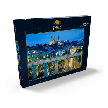 Altstadt mit Kathedrale Notre-Dame, Lausanne, Kanton Waadt, Schweiz 100 Puzzle Schachtel Ansicht2