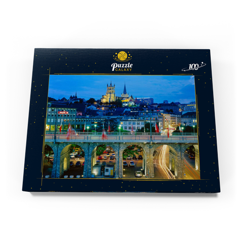 Altstadt mit Kathedrale Notre-Dame, Lausanne, Kanton Waadt, Schweiz 100 Puzzle Schachtel Ansicht3