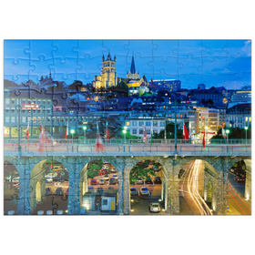 Darstellung des Puzzle Motivs Altstadt mit Kathedrale Notre-Dame, Lausanne, Kanton Waadt, Schweiz - Puzzleteile: 100