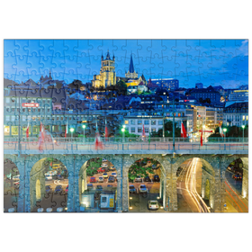 Darstellung des Puzzle-Motivs Altstadt mit Kathedrale Notre-Dame, Lausanne, Kanton Waadt, Schweiz – Puzzleteile: 200