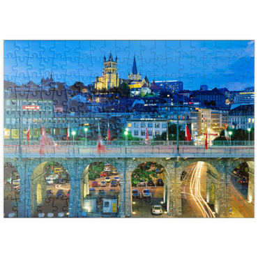 puzzleplate Altstadt mit Kathedrale Notre-Dame, Lausanne, Kanton Waadt, Schweiz 200 Puzzle