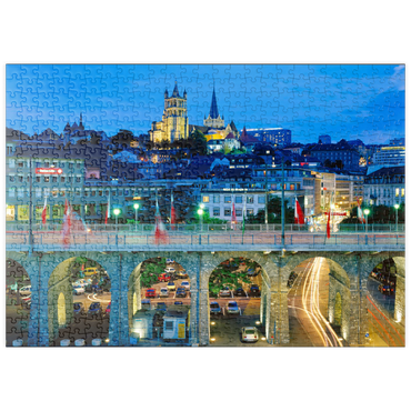 puzzleplate Altstadt mit Kathedrale Notre-Dame, Lausanne, Kanton Waadt, Schweiz 500 Puzzle