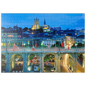Darstellung des Puzzle Motivs Altstadt mit Kathedrale Notre-Dame, Lausanne, Kanton Waadt, Schweiz - Puzzleteile: 500