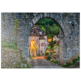 Darstellung des Puzzle Motivs Stadtmauer von Saint-Cirq-Lapopie, Jakobsweg Via Podiensis, Frankreich - Puzzleteile: 100