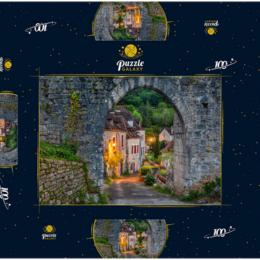 Stadtmauer von Saint-Cirq-Lapopie, Jakobsweg Via Podiensis, Frankreich 100 Puzzle Schachtel 3D Modell