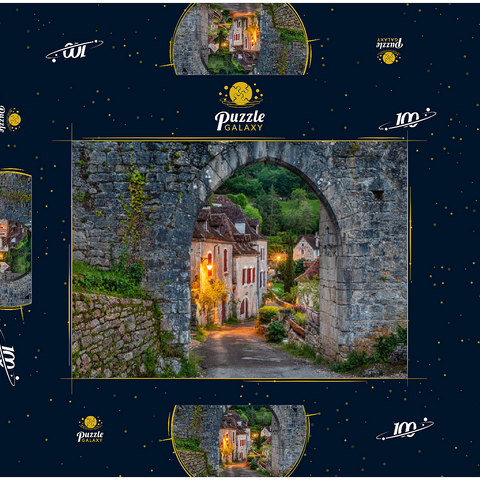 Stadtmauer von Saint-Cirq-Lapopie, Jakobsweg Via Podiensis, Frankreich 100 Puzzle Schachtel 3D Modell