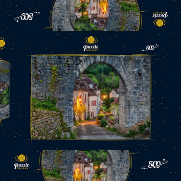 Stadtmauer von Saint-Cirq-Lapopie, Jakobsweg Via Podiensis, Frankreich 500 Puzzle Schachtel 3D Modell