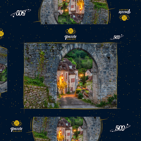 Stadtmauer von Saint-Cirq-Lapopie, Jakobsweg Via Podiensis, Frankreich 500 Puzzle Schachtel 3D Modell