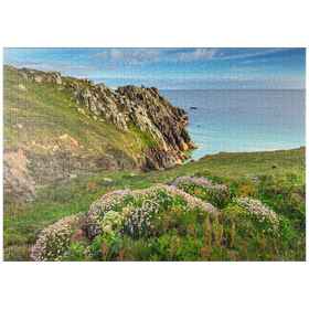 Darstellung des Puzzle Motivs Porthcurno Bay, Penwith Peninsula, Cornwall, England, Großbritannien - Puzzleteile: 1000