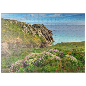 Darstellung des Puzzle Motivs Porthcurno Bay, Penwith Peninsula, Cornwall, England, Großbritannien - Puzzleteile: 200