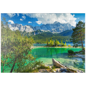 Darstellung des Puzzle-Motivs Eibsee mit Wettersteingebirge und Zugspitze (2962m) bei Grainau, Oberbayern – Puzzleteile: 1000