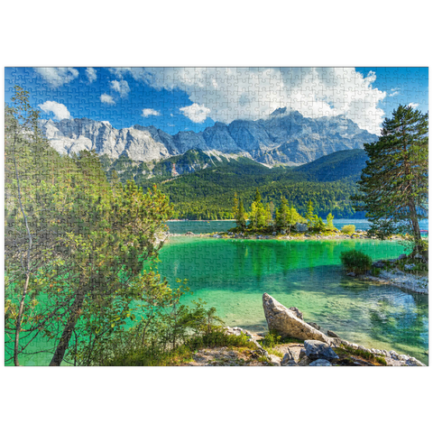puzzleplate Eibsee mit Wettersteingebirge und Zugspitze (2962m) bei Grainau, Oberbayern 1000 Puzzle