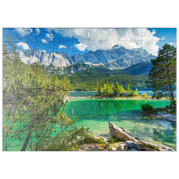 puzzleplate Eibsee mit Wettersteingebirge und Zugspitze (2962m) bei Grainau, Oberbayern 100 Puzzle