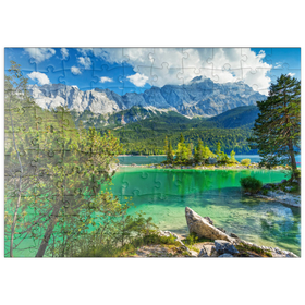 Darstellung des Puzzle Motivs Eibsee mit Wettersteingebirge und Zugspitze (2962m) bei Grainau, Oberbayern - Puzzleteile: 100