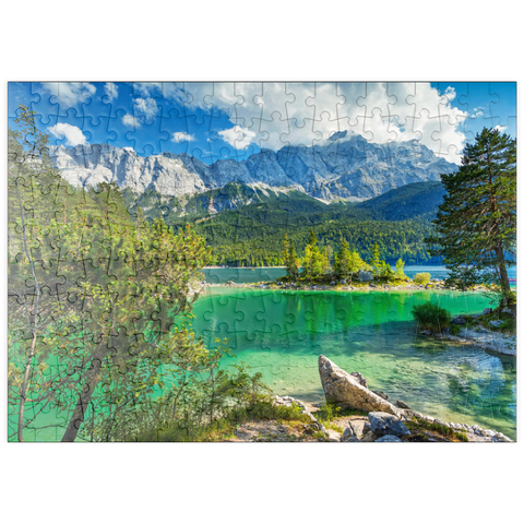 puzzleplate Eibsee mit Wettersteingebirge und Zugspitze (2962m) bei Grainau, Oberbayern 200 Puzzle