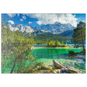 Darstellung des Puzzle-Motivs Eibsee mit Wettersteingebirge und Zugspitze (2962m) bei Grainau, Oberbayern – Puzzleteile: 500