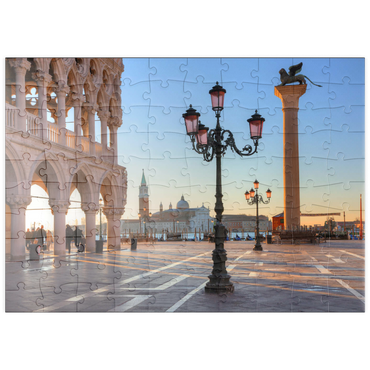 puzzleplate Dogenpalast und Piazzetta gegen San Giorgio Maggiore im Morgenlicht, Venedig, Italien 100 Puzzle