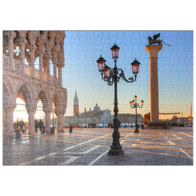Darstellung des Puzzle-Motivs Dogenpalast und Piazzetta gegen San Giorgio Maggiore im Morgenlicht, Venedig, Italien – Puzzleteile: 500
