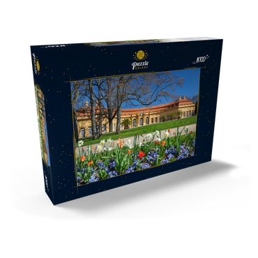 Schlossgarten mit der Orangerie im Frühling zur Zeit der Tulpenblüte 1000 Puzzle Schachtel Ansicht2