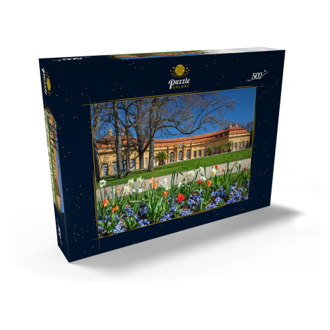 Schlossgarten mit der Orangerie im Frühling zur Zeit der Tulpenblüte 500 Puzzle Schachtel Ansicht2