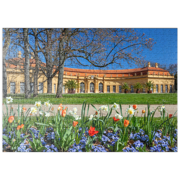 puzzleplate Schlossgarten mit der Orangerie im Frühling zur Zeit der Tulpenblüte 500 Puzzle