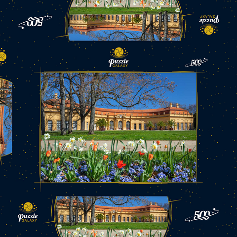 Schlossgarten mit der Orangerie im Frühling zur Zeit der Tulpenblüte 500 Puzzle Schachtel 3D Modell