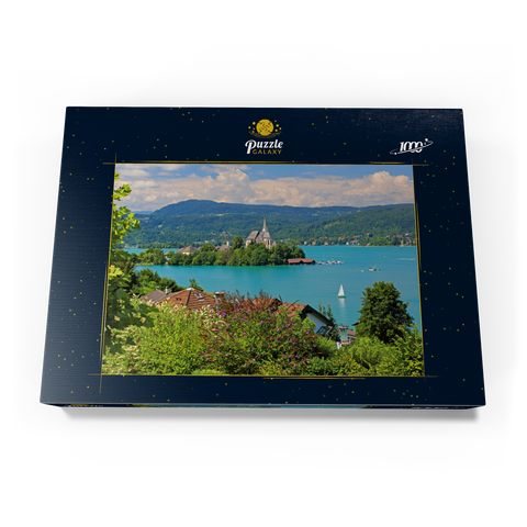 Blick zur Halbinsel mit Pfarrkirche, Maria Wörth, Wörther See, Österreich 1000 Puzzle Schachtel Ansicht3