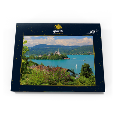 Blick zur Halbinsel mit Pfarrkirche, Maria Wörth, Wörther See, Österreich 100 Puzzle Schachtel Ansicht3