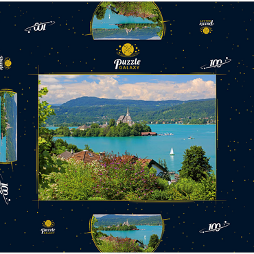 Blick zur Halbinsel mit Pfarrkirche, Maria Wörth, Wörther See, Österreich 100 Puzzle Schachtel 3D Modell