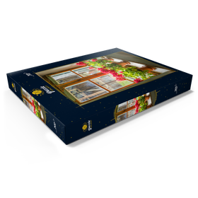 Darstellung des Puzzle Motivs Fenster mit Geranien im Freilichtmuseum Glentleiten bei Großweil, Oberbayern - Puzzleteile: 200