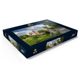 Darstellung des Puzzle Motivs Altmühlbrücke in Ornbau mit dem Stadttor am Altmühl Radweg - Puzzleteile: 200