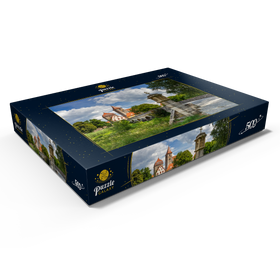 Alternative Darstellung des Puzzle-Motivs Altmühlbrücke in Ornbau mit dem Stadttor am Altmühl Radweg – Puzzleteile: 500