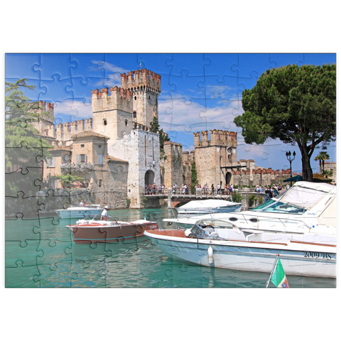 puzzleplate Scaligerburg in Sirmione, Gardasee, Provinz Brescia, Lombardei, Italien 100 Puzzle