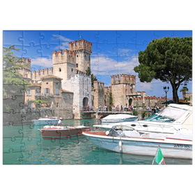 Darstellung des Puzzle Motivs Scaligerburg in Sirmione, Gardasee, Provinz Brescia, Lombardei, Italien - Puzzleteile: 100