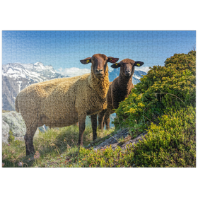 Darstellung des Puzzle-Motivs Braunes Bergschaf im Wandergebiet Aletschregion, Aletschgebiet – Puzzleteile: 1000