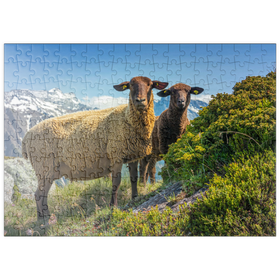 Darstellung des Puzzle-Motivs Braunes Bergschaf im Wandergebiet Aletschregion, Aletschgebiet – Puzzleteile: 200