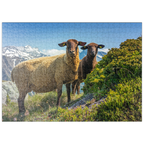 Darstellung des Puzzle-Motivs Braunes Bergschaf im Wandergebiet Aletschregion, Aletschgebiet – Puzzleteile: 500