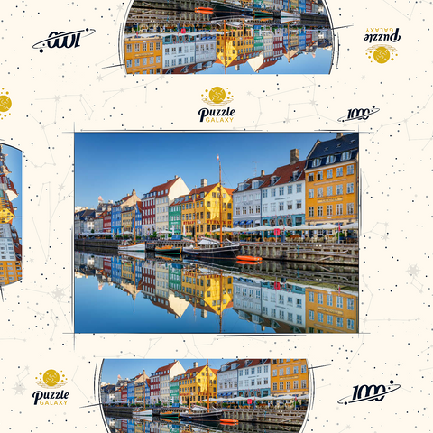 Früher Morgen am Stichkanal Nyhavn im Stadtteil Frederiksstaden 1000 Puzzle Schachtel 3D Modell