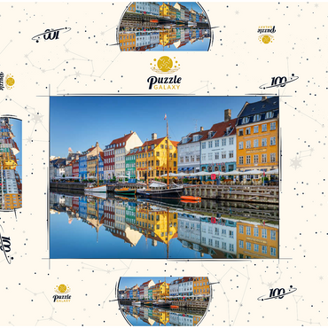 Früher Morgen am Stichkanal Nyhavn im Stadtteil Frederiksstaden 100 Puzzle Schachtel 3D Modell