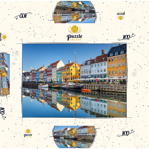 Früher Morgen am Stichkanal Nyhavn im Stadtteil Frederiksstaden 100 Puzzle Schachtel 3D Modell