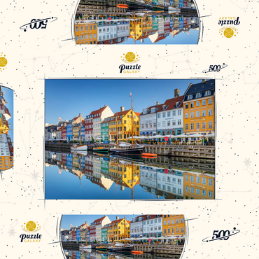 Früher Morgen am Stichkanal Nyhavn im Stadtteil Frederiksstaden 500 Puzzle Schachtel 3D Modell